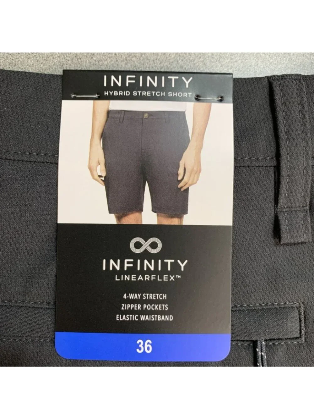 NWT Infinity LinearFlex Men's 36 Dark Gray Hybrid Stretch Shorts
